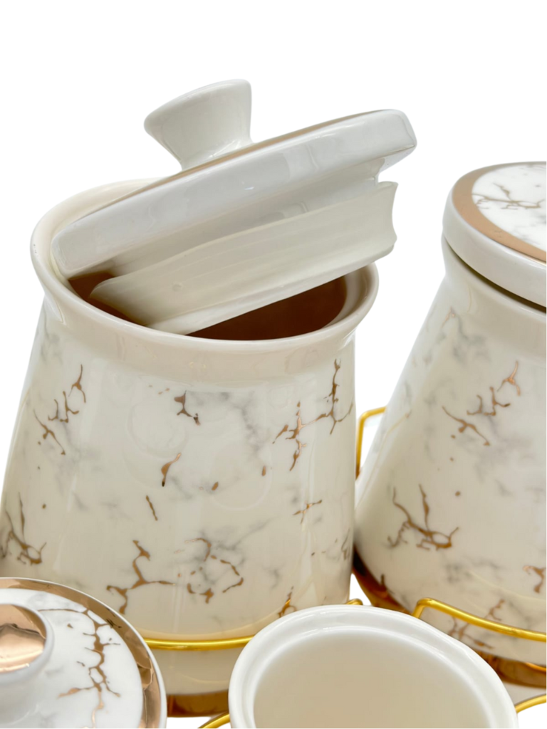 Set di Contenitori 7 Pezzi Premium Oro in Porcellana Spezie Varie