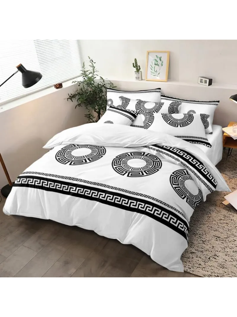 Completo 4pz lenzuolo + copri cuscini + piumino con motivo