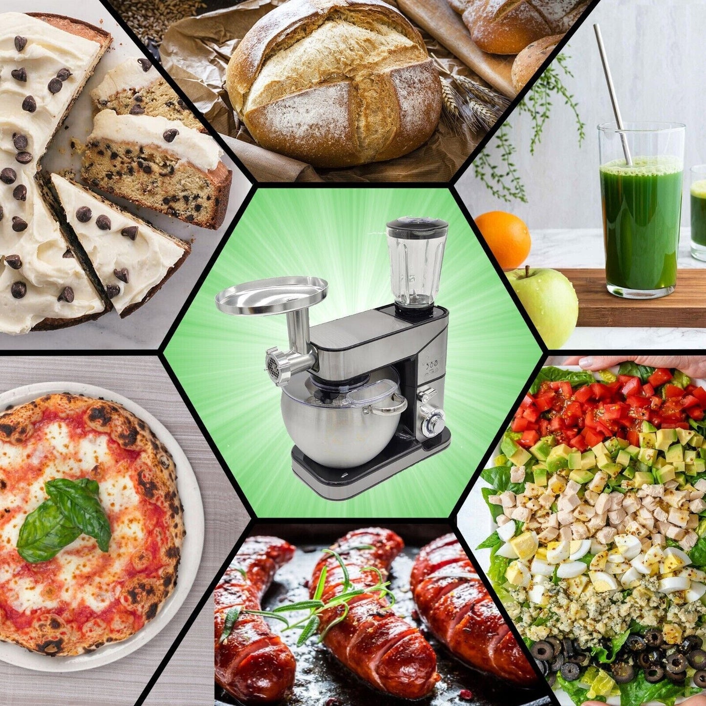 Royal Swiss Robots ® Robot da Cucina Multifunzione 12L 3 in 1 Impastatrice Planetaria Frullatore Tritacarne 2000W