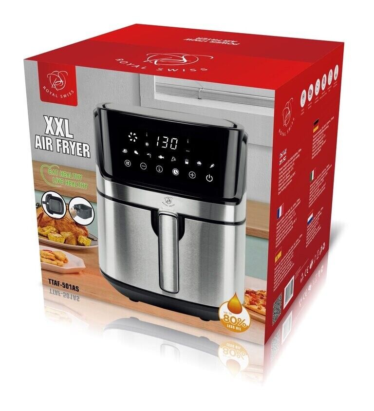Royal Swiss Fryer ® Friggitrice Ad Aria da 8L 1700W - un nuovo modo sano e gustoso di cucinare - 95% di grassi in meno e fino all'80% di calorie in meno - 8 programmi preimpostati