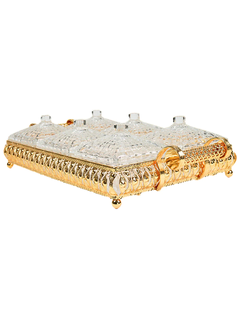 Vassoio da portata con 6 o 4 scomparti in cristallo Oro elegante adatto per snack divisi tipo frutta secca-biscotti