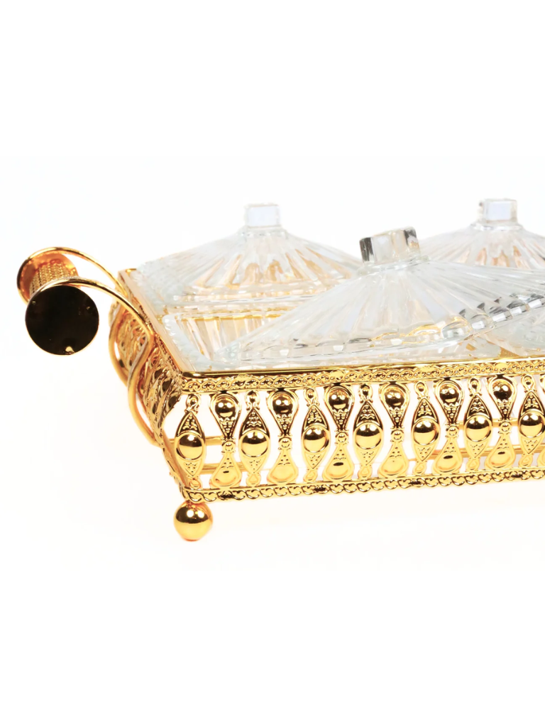 Vassoio da portata con 6 o 4 scomparti in cristallo Oro elegante adatto per snack divisi tipo frutta secca-biscotti