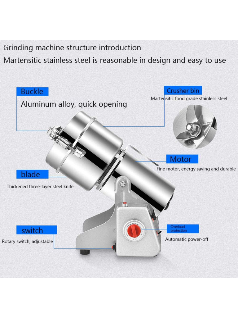Mulino Di Grano Elettrico da 1 kg, Macchina Per La Frantumazione Ultrafini in Polvere De Moulin D'acciaio Inossidabile Tipo Elettrico Swing Per Semi Dadi Fagioli Erbe Wheat Grain,110V