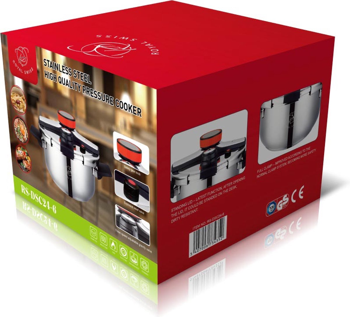 Royal Swiss Cocotte ® Pentola a pressione in acciaio inossidabile - Apertura automatica moderna - Capacità 6L 10L - Qualità Premium Cottura Facile e Veloce