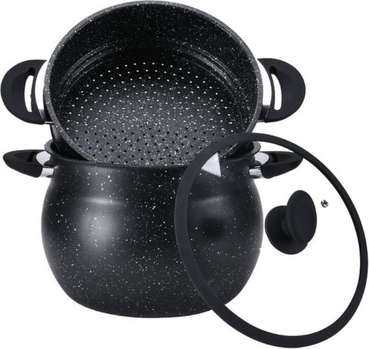 Couscoussiera Pentola per Cous Cous Cuscus Vaporiera a Induzione 6L 12L Antiaderente Nera