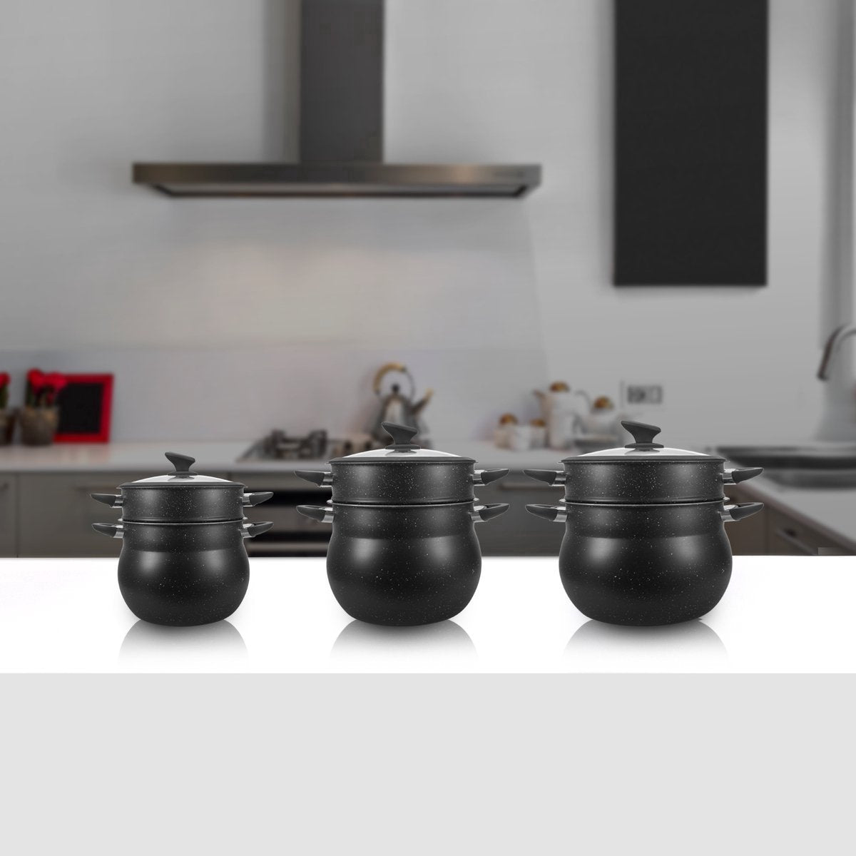 Couscoussiera Pentola per Cous Cous Cuscus Vaporiera a Induzione 6L 12L Antiaderente Nera