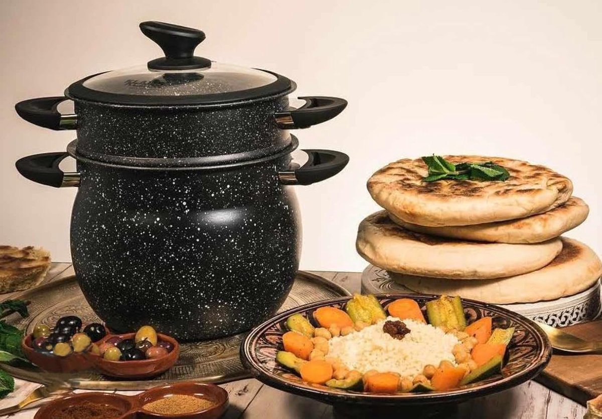 Couscoussiera Pentola per Cous Cous Cuscus Vaporiera a Induzione 6L 12L Antiaderente Nera