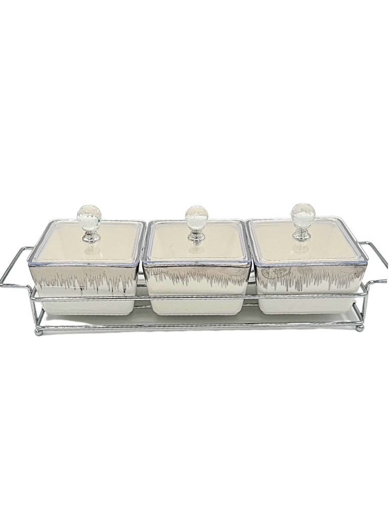 Set da 3 vassoio porta snak/dolci in ventro con coperchio