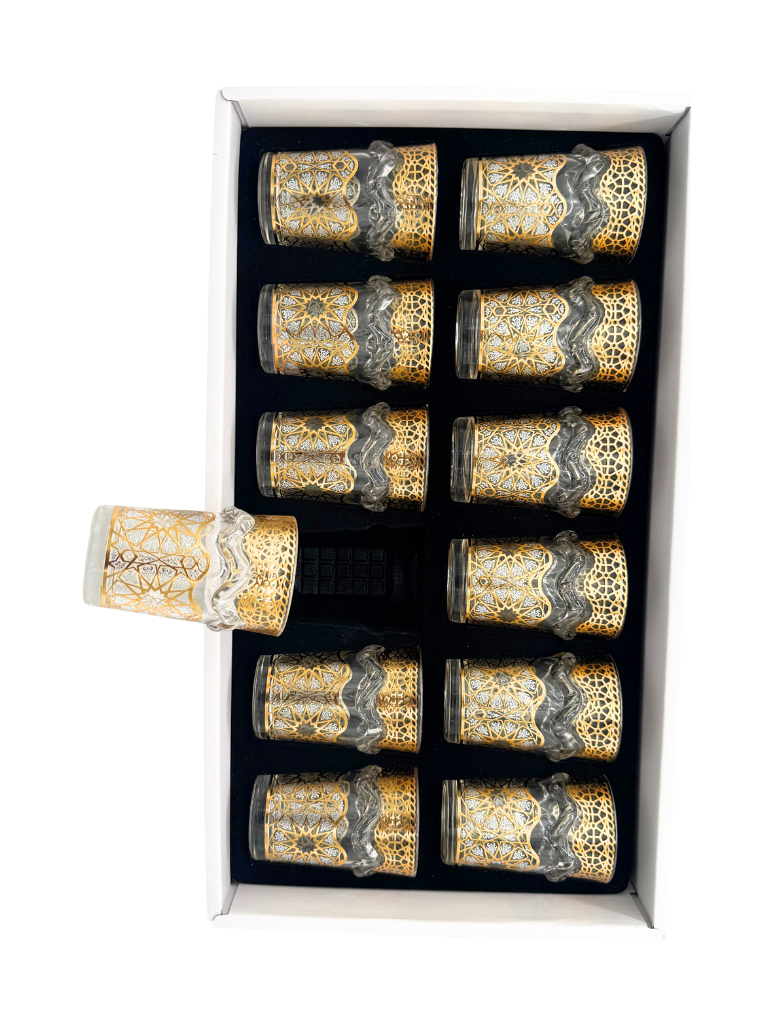 Set di 12 Bicchieri da te the da servizio decor decorazione dorata oro anello