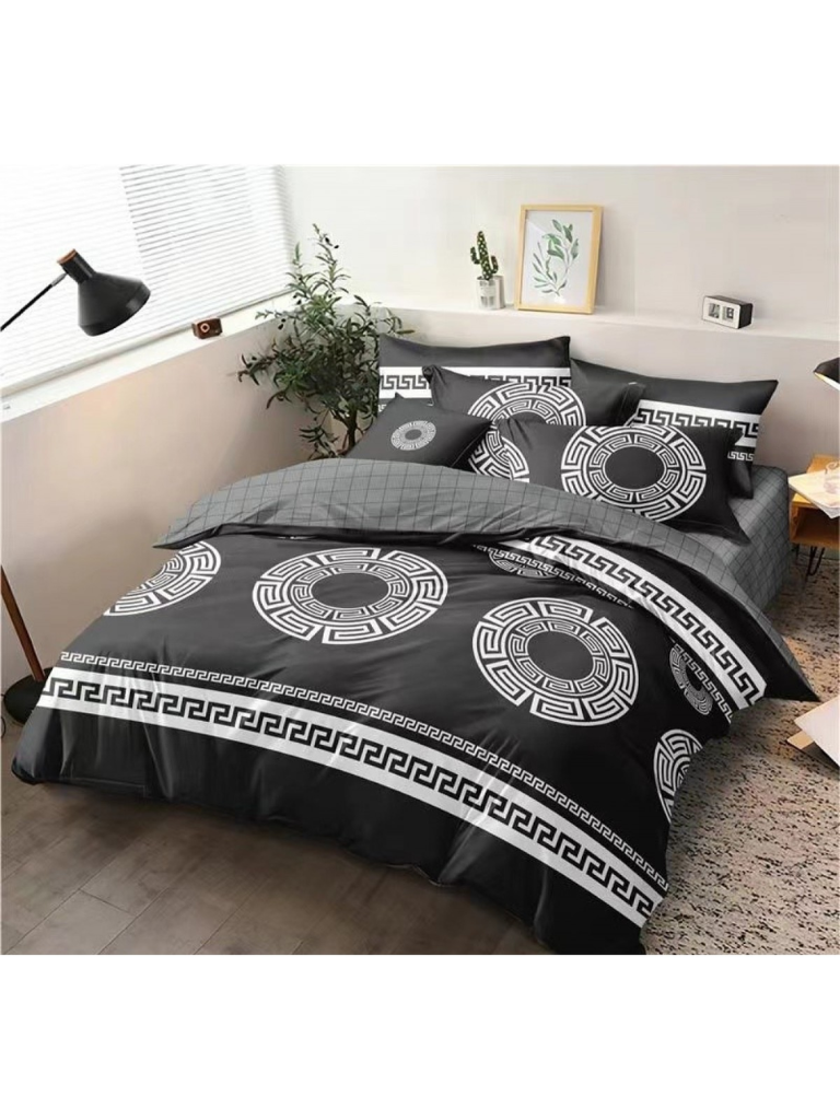Completo 4pz lenzuolo + copri cuscini + piumino con motivo