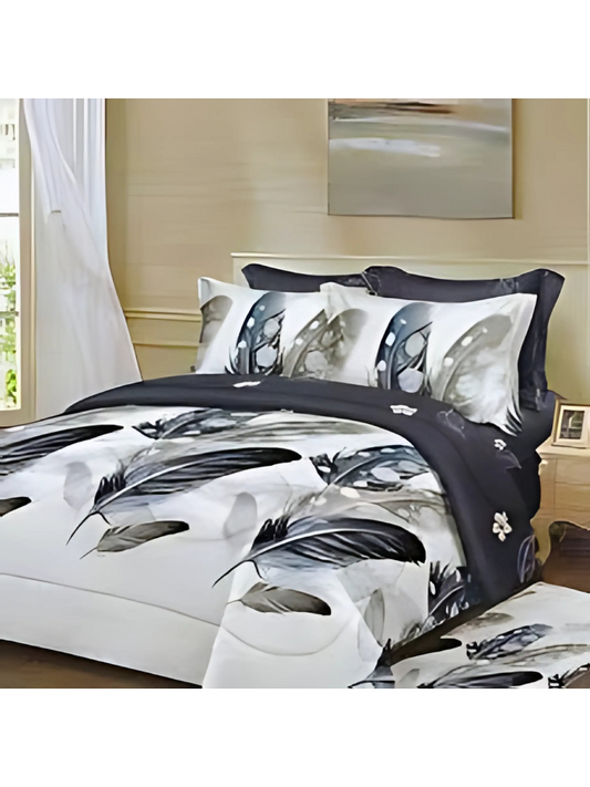 Completo 4pz lenzuolo + copri cuscini + piumino con motivo