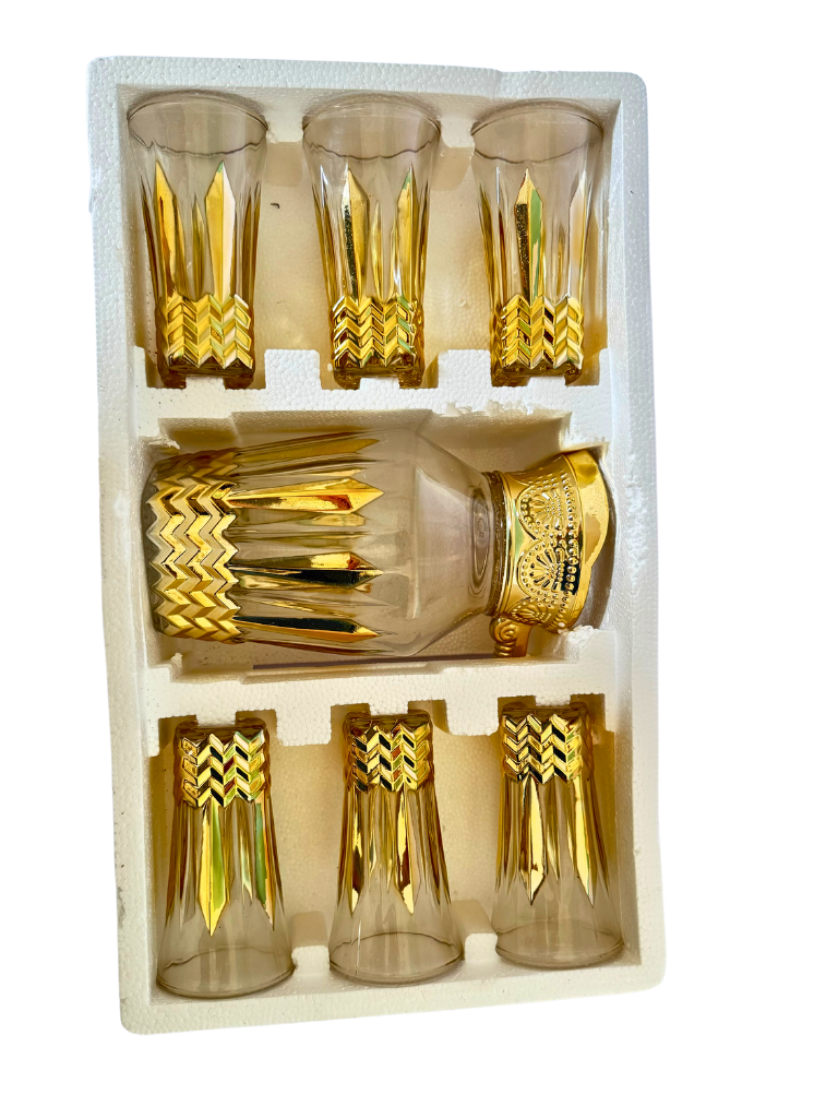 Caraffa con 6 Bicchieri da succhi acqua patter dorato oro 1L