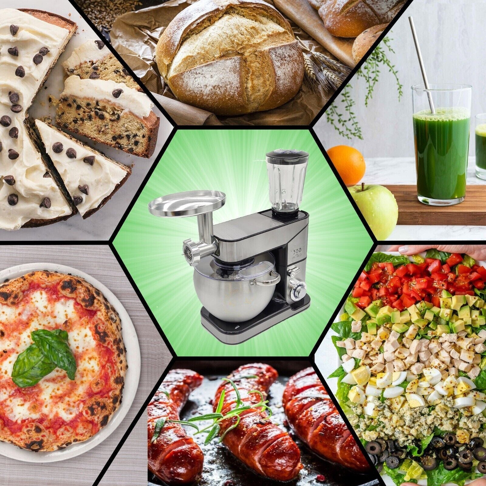 Royal Swiss Robots ® Robot da Cucina Multifunzione 10L 3 in 1 Impastatrice Planetaria Frullatore Tritacarne 2000W