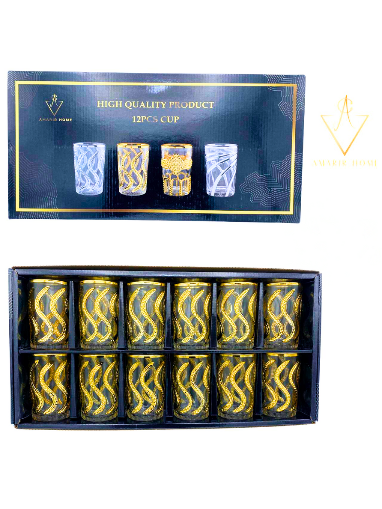 Set bicchieri da thè con desing arabo in oro