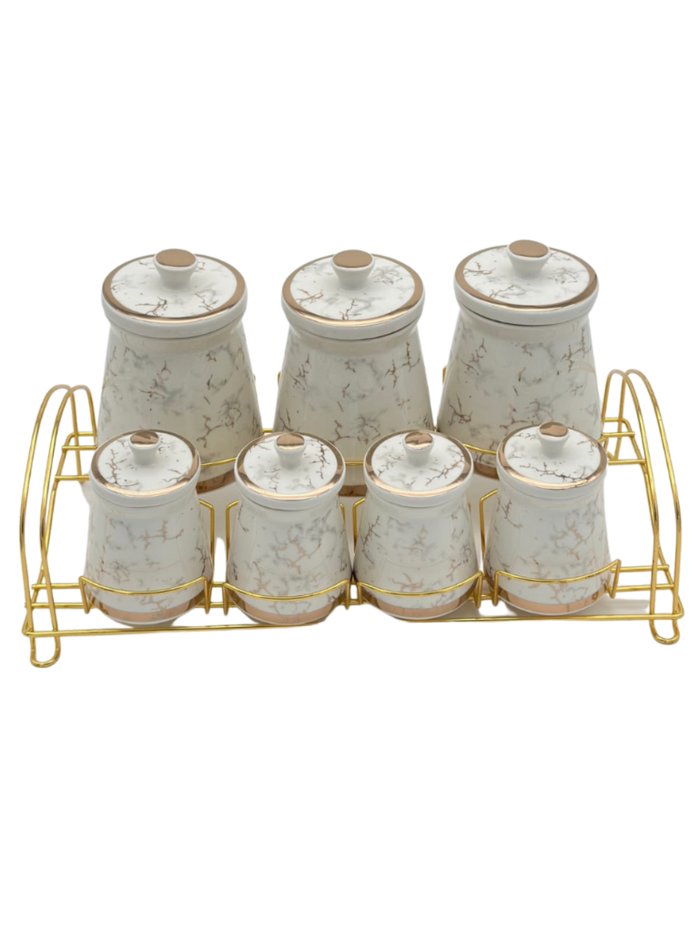 Set di Contenitori 7 Pezzi Premium Oro in Porcellana Spezie Varie