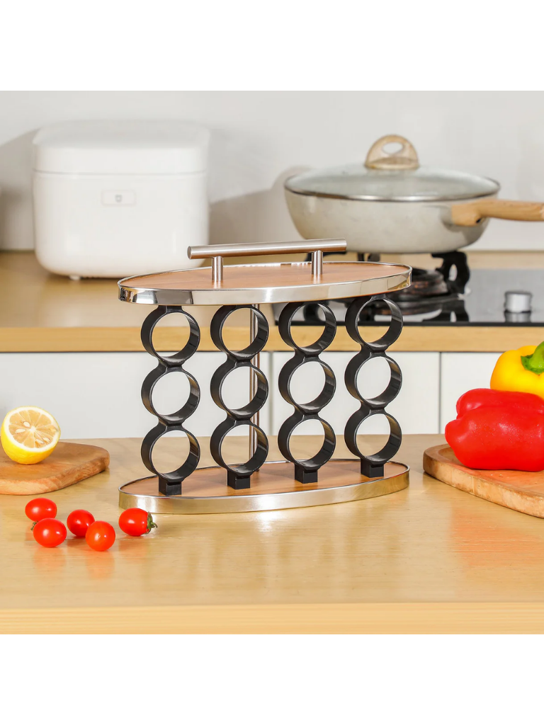 Set spezie da 12 vasetti silver con efetto bamboo e acciao inox