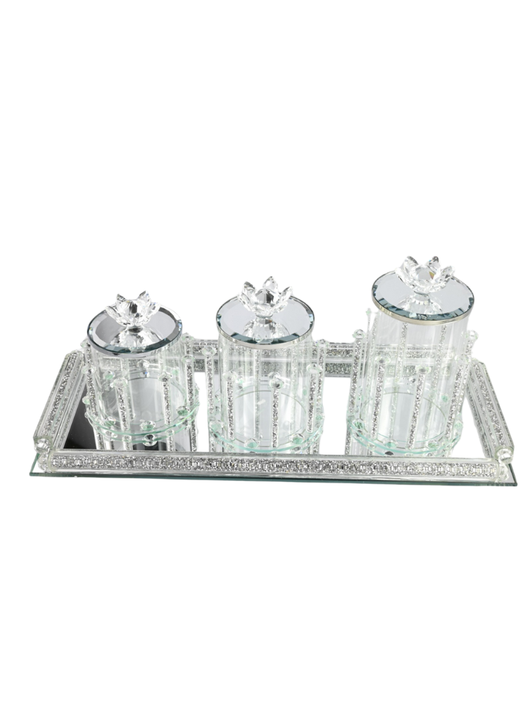 Set Porta Zucchero Oro Motivo Arabo Luxury Vetro Lusso 3 Contenitori
