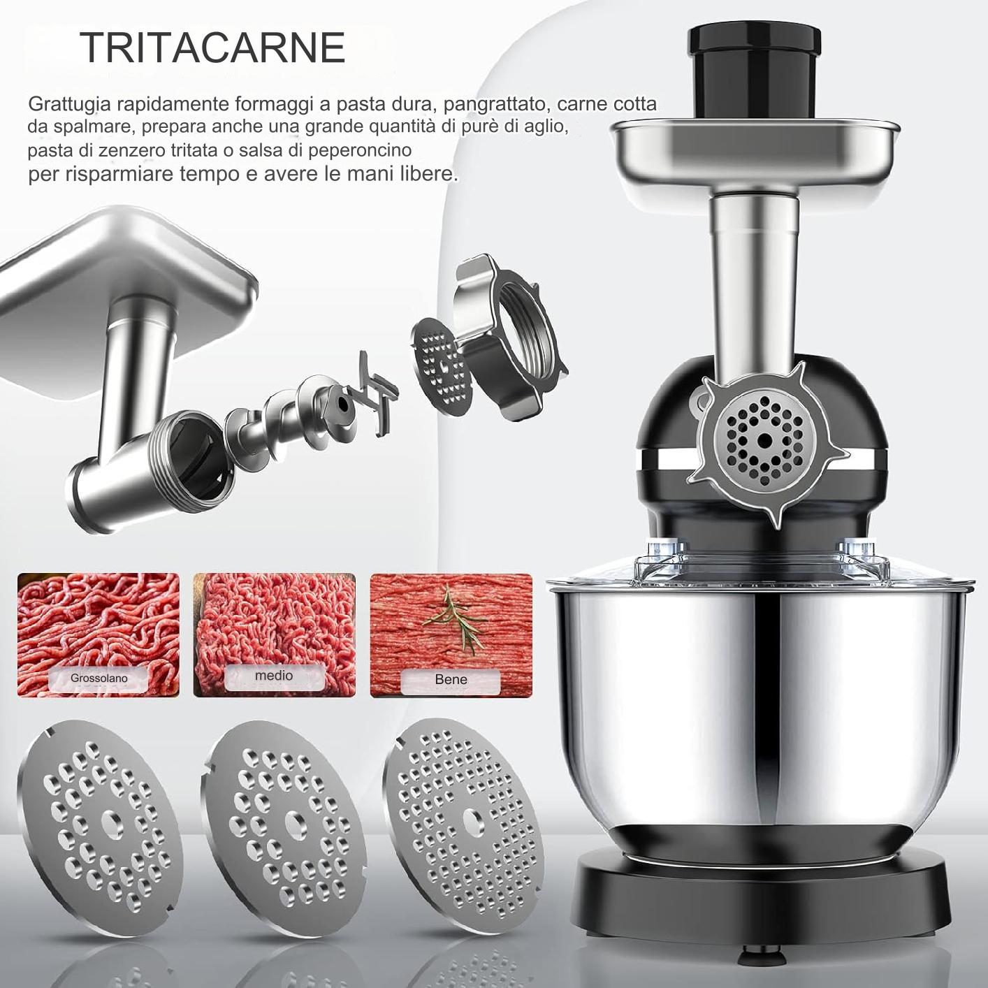 Royal Swiss Robots ® Robot da Cucina Multifunzione 10L 3 in 1 Impastatrice Planetaria Frullatore Tritacarne 2000W
