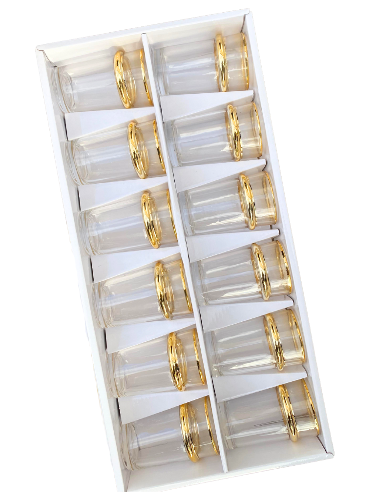 Set di 12 Bicchieri da te the da servizio decor decorazione dorata oro anello