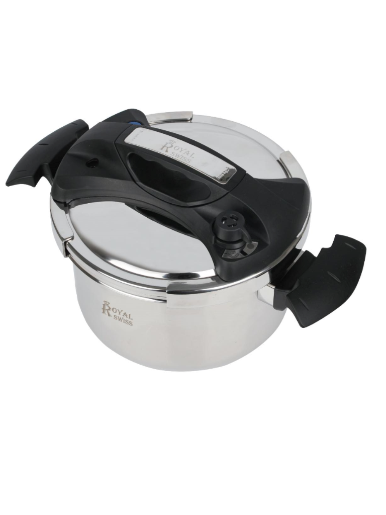 Royal Swiss Cocotte ® Pentola a pressione in acciaio inossidabile - Apertura automatica moderna - Interno in marmo antiaderente - Capacità 4L 6L 8L - Qualità Premium Cottura Facile e Veloce
