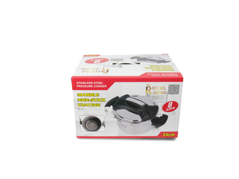 Royal Swiss Cocotte ® Pentola a pressione in acciaio inossidabile - Apertura automatica moderna - Interno in marmo antiaderente - Capacità 4L 6L 8L - Qualità Premium Cottura Facile e Veloce