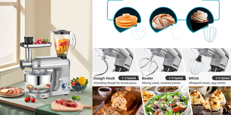 Royal Swiss Robots ® Robot da Cucina Multifunzione 12L 3 in 1 Impastatrice Planetaria Frullatore Tritacarne 2000W