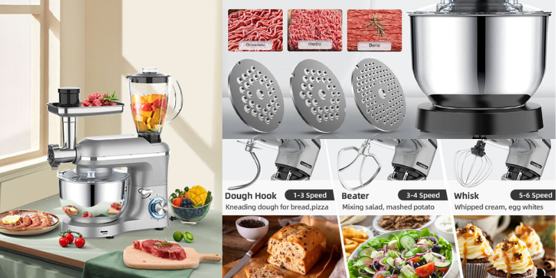 Royal Swiss Robots ® Robot da Cucina Multifunzione 12L 3 in 1 Impastatrice Planetaria Frullatore Tritacarne 2000W