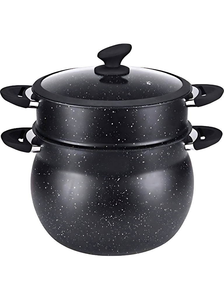 Couscoussiera Pentola per Cous Cous Cuscus Vaporiera a Induzione 6L 12L Antiaderente Nera