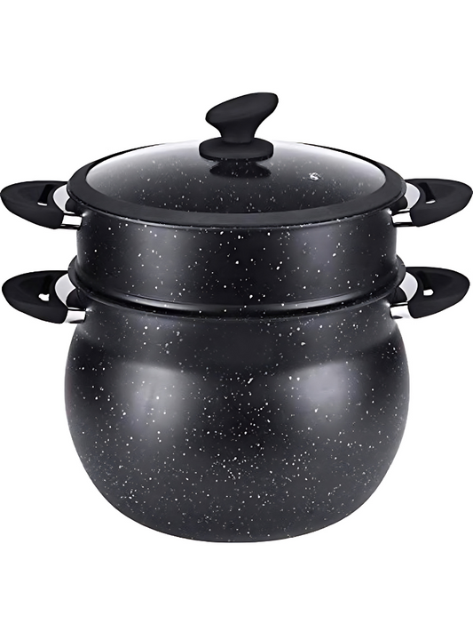Couscoussiera Pentola per Cous Cous Cuscus Vaporiera a Induzione 6L 12L Antiaderente Nera
