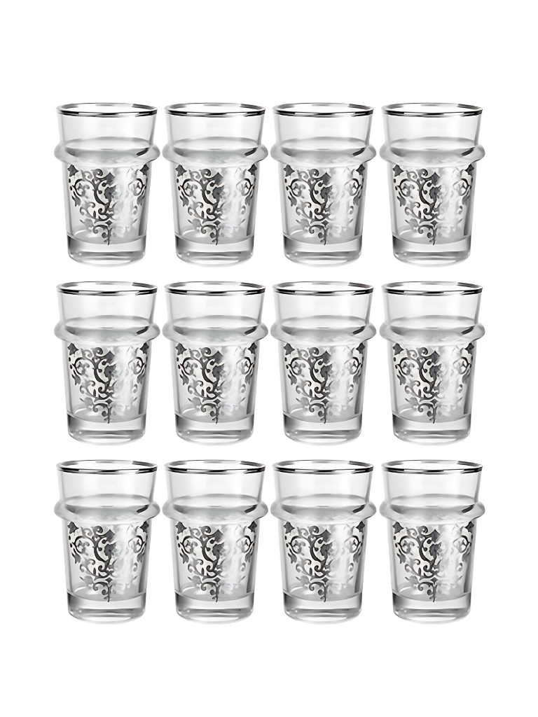 Set bicchieri da servizio 12 pezzi decorazione Argento da the arabo te marocchino