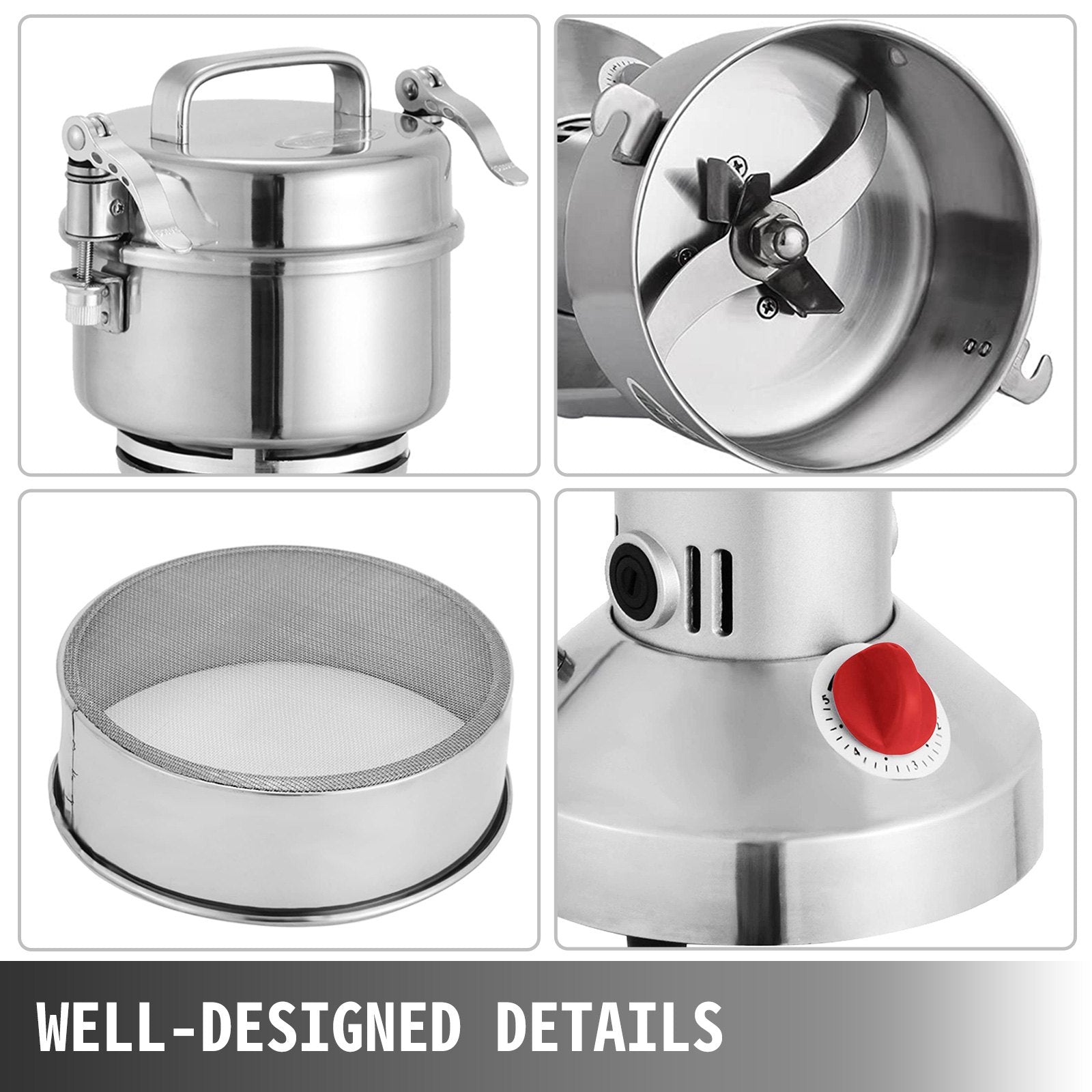 Royal Swiss® Mulino Elettrico 350g Macinacaffè in Acciaio Inox Macina per Cereali Caffè