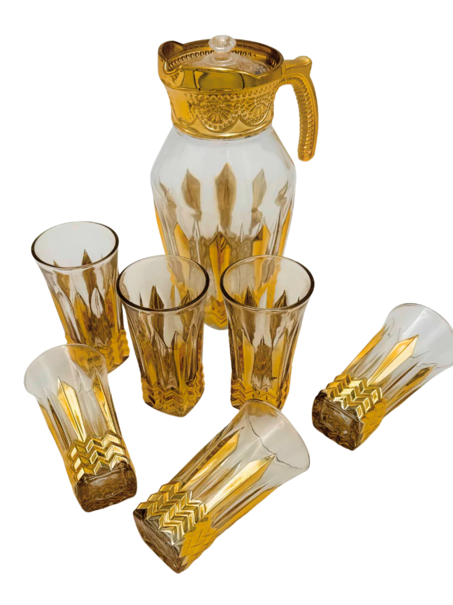 Caraffa con 6 Bicchieri da succhi acqua patter dorato oro 1L