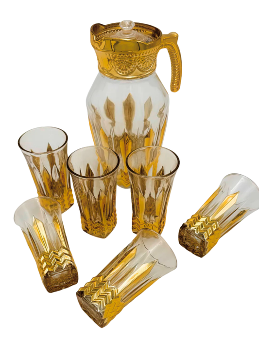 Caraffa con 6 Bicchieri da succhi acqua patter dorato oro 1L