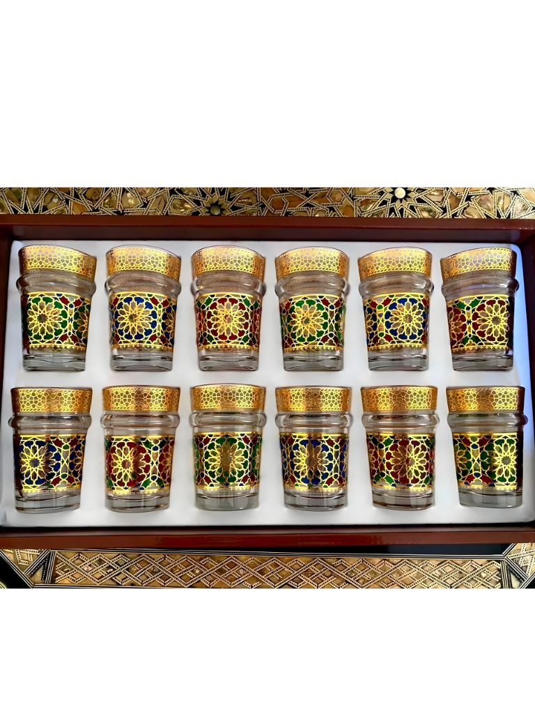 Set di 12 Bicchieri da te the da servizio decor decorazione dorata floreale