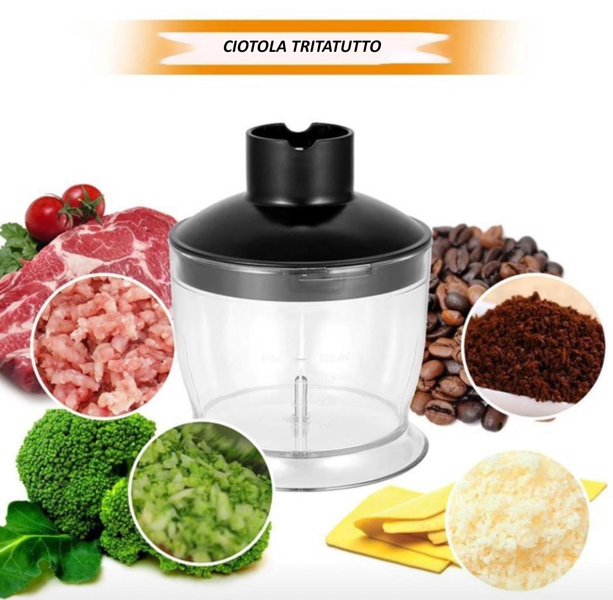 Royal Swiss Pan Set ® - Frullatore Ad Immersione 3 in 1 - Multiplo e Frusta - potente motore da 500 watt - 2 velocità - Frusta a immersione in acciaio inox rimovibile - contenitore di miscelazione di alta qualità da 650 ml