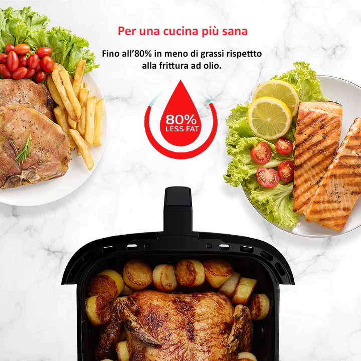 Royal Swiss Fryer ® Friggitrice Ad Aria da 8L 1700W - un nuovo modo sano e gustoso di cucinare - 95% di grassi in meno e fino all'80% di calorie in meno - 8 programmi preimpostati