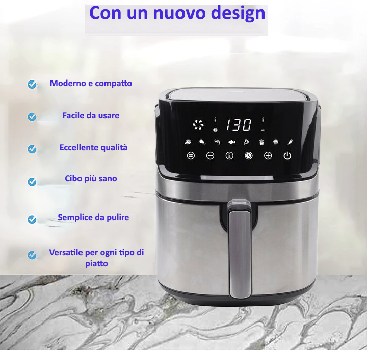 Royal Swiss Fryer ® Friggitrice Ad Aria da 8L 1700W - un nuovo modo sano e gustoso di cucinare - 95% di grassi in meno e fino all'80% di calorie in meno - 8 programmi preimpostati
